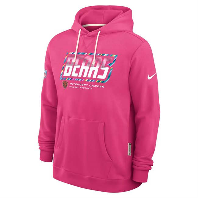 Men's Chicago Bears Pink 2026 Crucial Catch Sideline Standard Issue Dri-FIT Pullover Hoodie